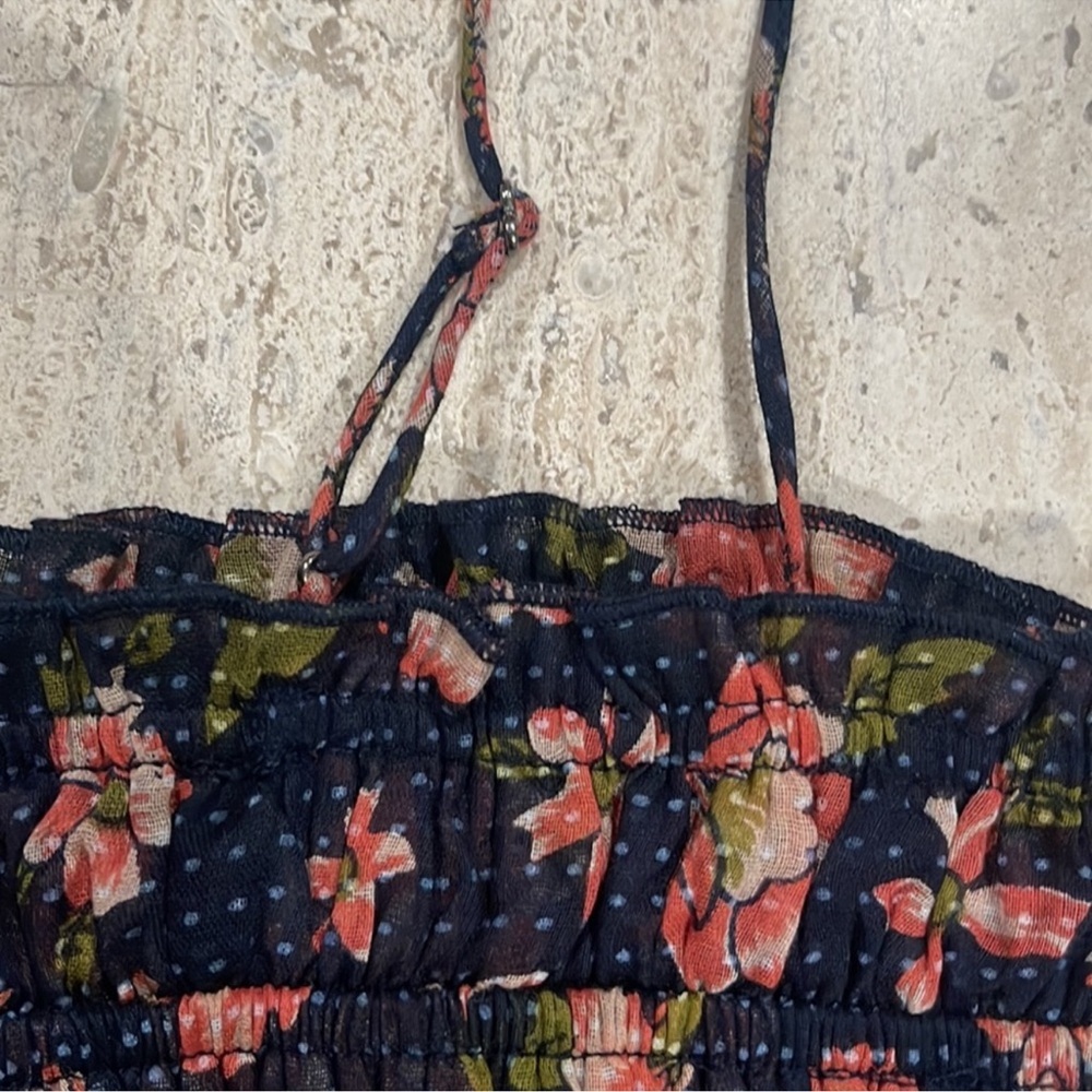 FREE PEOPLE Floral Print Smocked Women's Cropped Corset Black Red Polka Dot Sz S - Picture 5 of 8